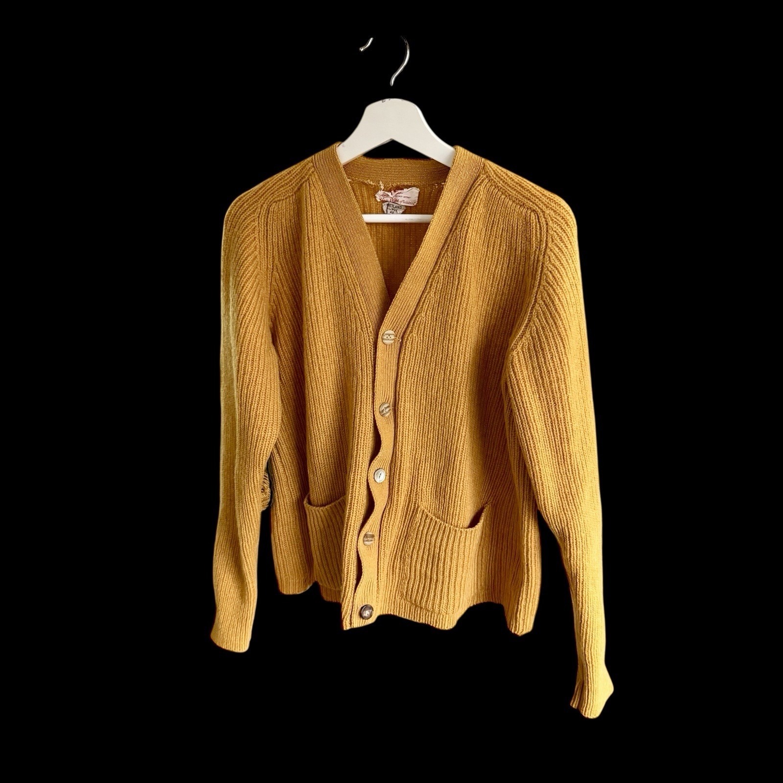 Vintage Capper & Capper Shetland Wool Cardigan Button Front Sz 40 Mustard Flaw